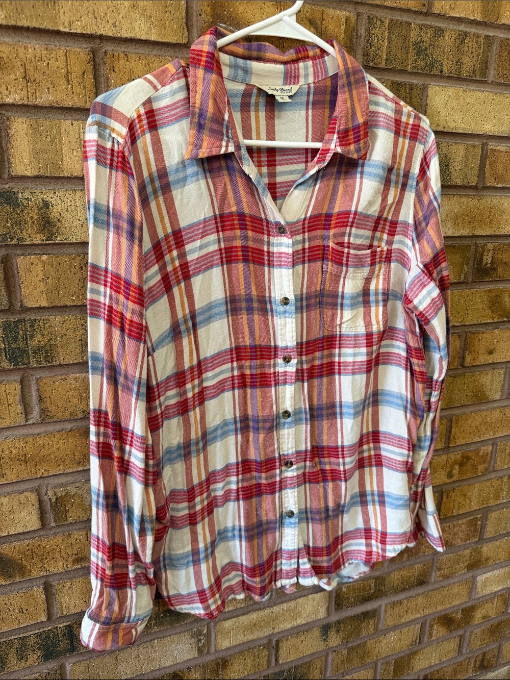 Lucky Brand Plaid Button-Down Shirt in Red, Blue and Cream